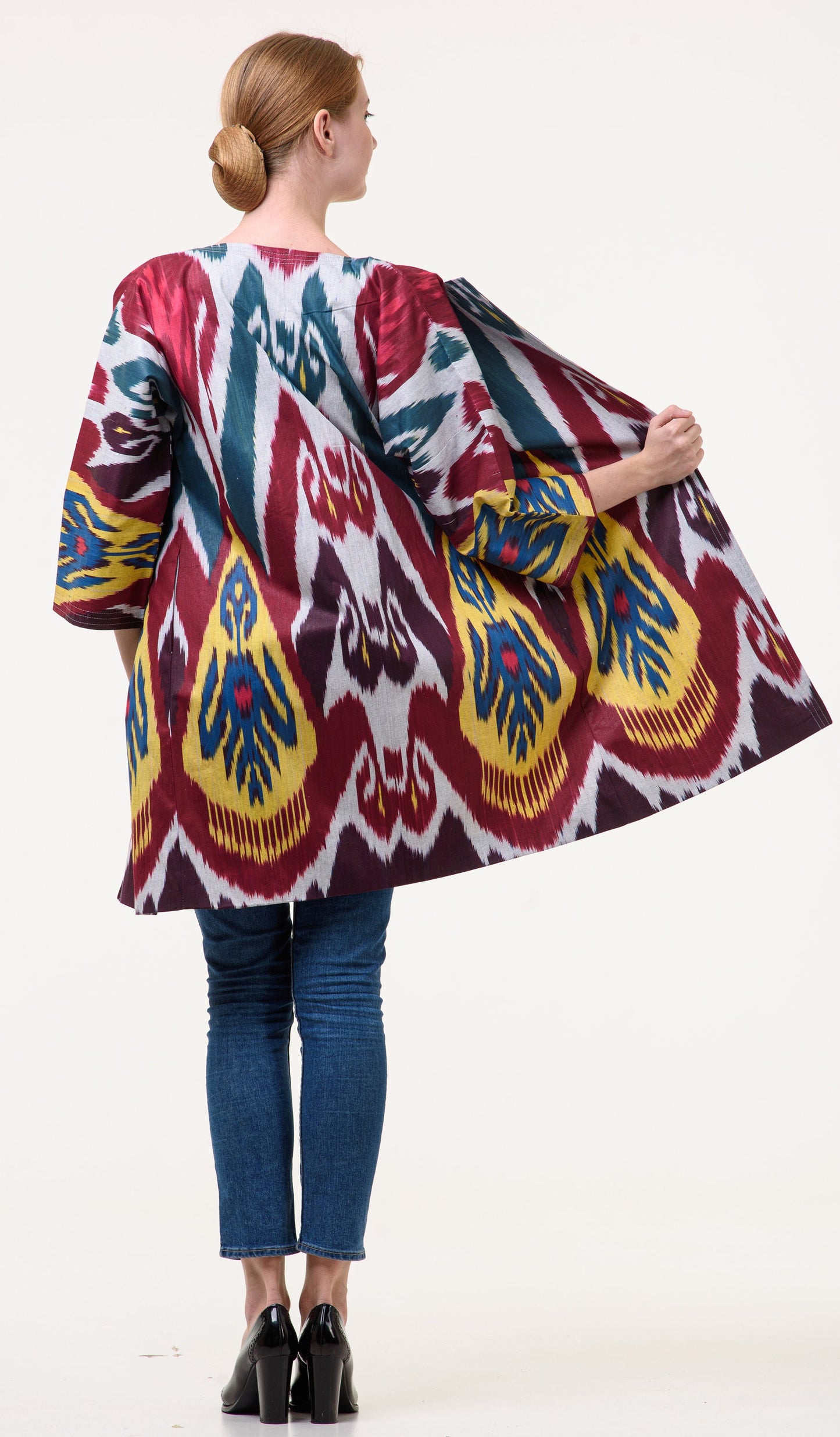 Handwoven Ikat Chapan,coat,robe, jacket. Hand-dyed, hand loomed natural ikat from Uzbekistan.