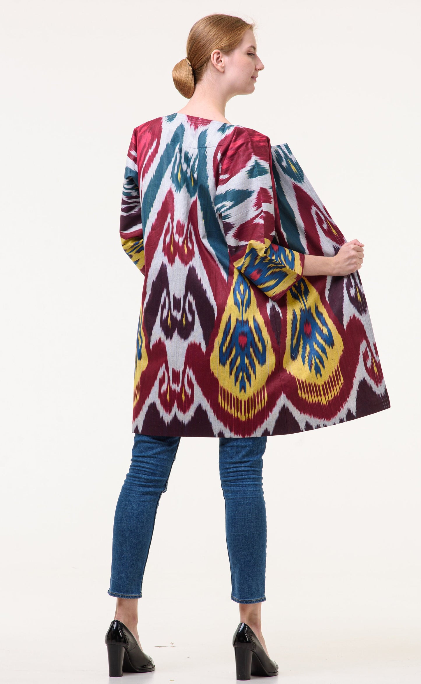 Handwoven Ikat Chapan,coat,robe, jacket. Hand-dyed, hand loomed natural ikat from Uzbekistan.