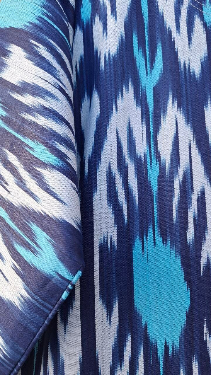 Handwoven Uzbek Ikat Chapan ,coat ,robe,kaftan ,jacket. Hand-dyed, hand loomed natural cotton/silk organic ikat from Uzbekistan