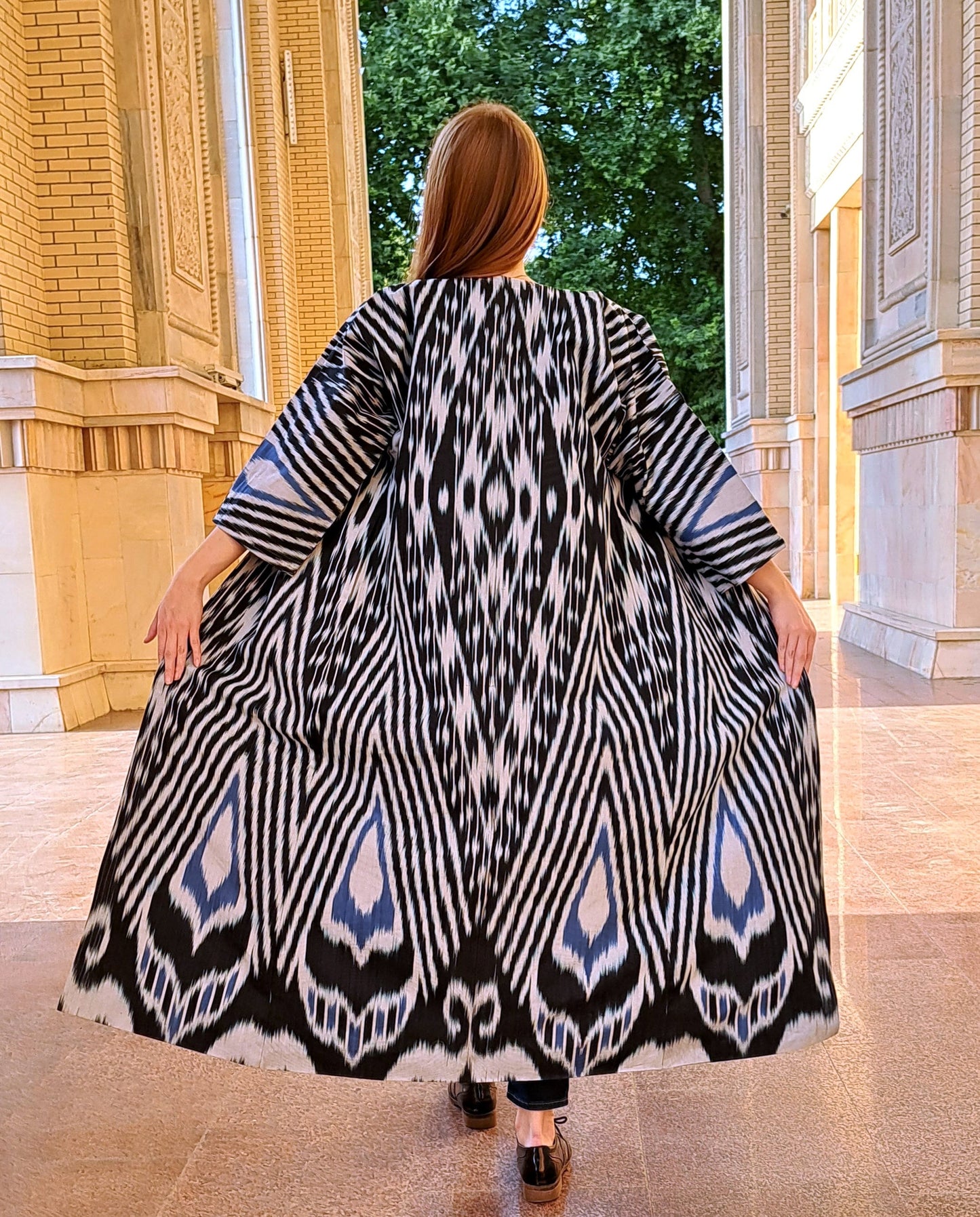 Handwoven Ikat Chapan,coat,robe, jacket. Hand-dyed, hand loomed natural ikat from Uzbekistan.