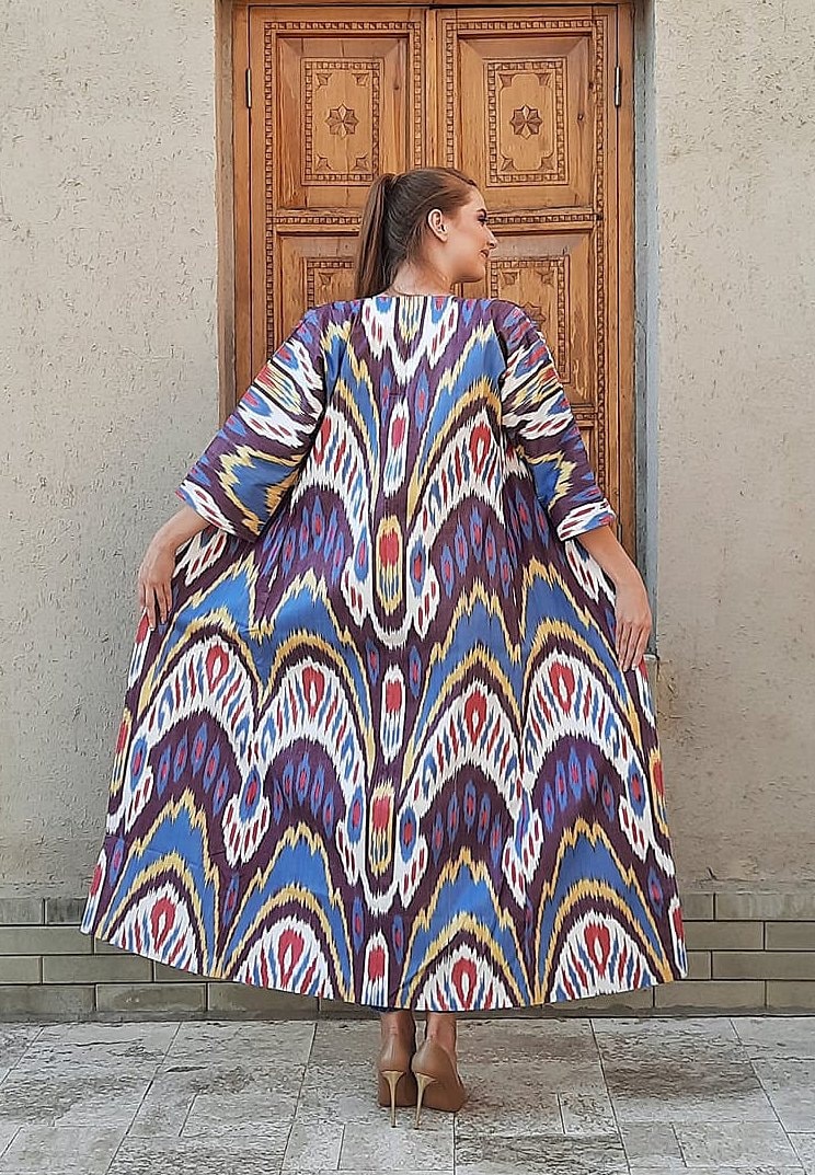Handwoven Ikat Chapan,coat,robe, jacket. Hand-dyed, hand loomed natural ikat from Uzbekistan.