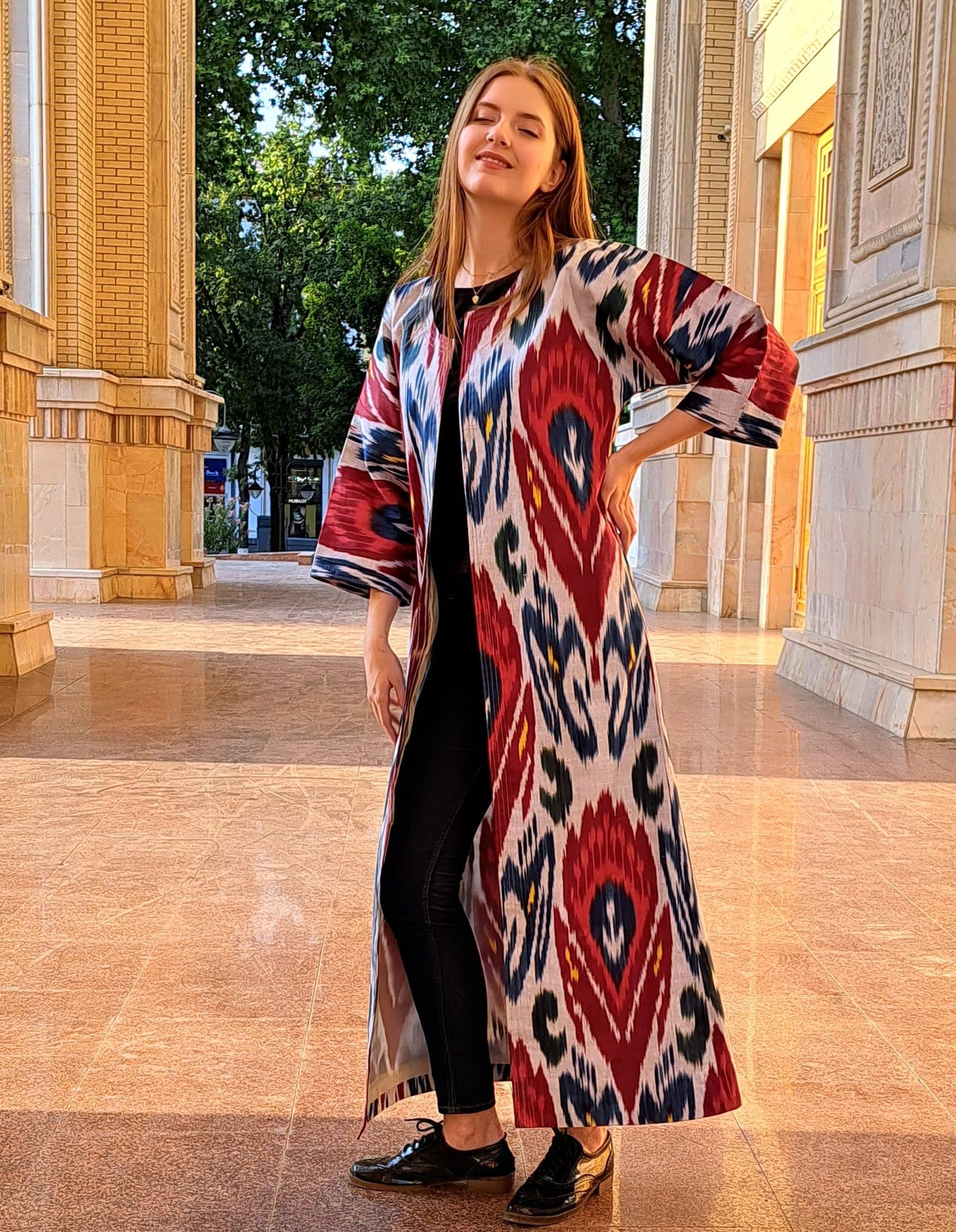Handwoven Ikat Chapan,coat,robe, jacket. Hand-dyed, hand loomed natural ikat from Uzbekistan.