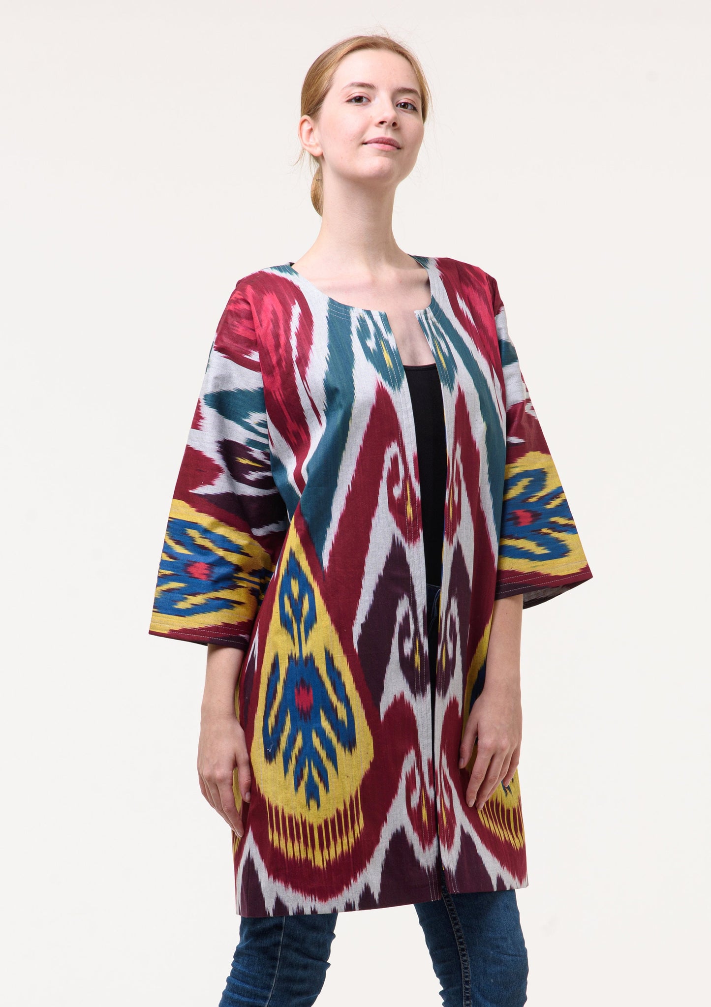 Handwoven Ikat Chapan,coat,robe, jacket. Hand-dyed, hand loomed natural ikat from Uzbekistan.