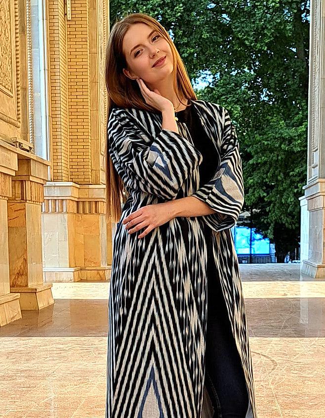 Handwoven Ikat Chapan,coat,robe, jacket. Hand-dyed, hand loomed natural ikat from Uzbekistan.