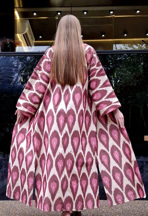 Handwoven Ikat Chapan,coat,robe, jacket. Hand-dyed, hand loomed natural ikat from Uzbekistan.