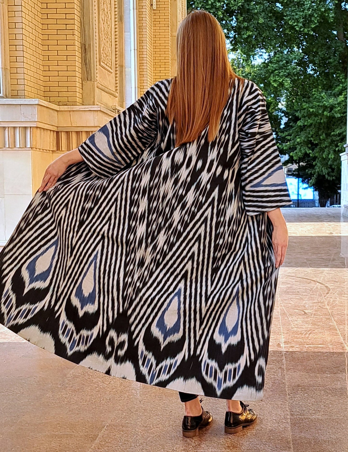 Handwoven Ikat Chapan,coat,robe, jacket. Hand-dyed, hand loomed natural ikat from Uzbekistan.