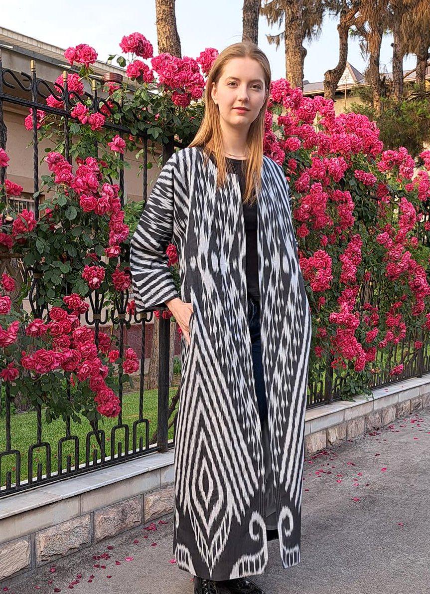 Handwoven Ikat Chapan,coat,robe, jacket. Hand-dyed, hand loomed natural ikat from Uzbekistan.