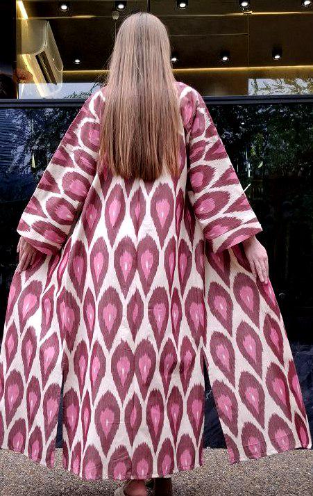 Handwoven Ikat Chapan,coat,robe, jacket. Hand-dyed, hand loomed natural ikat from Uzbekistan.