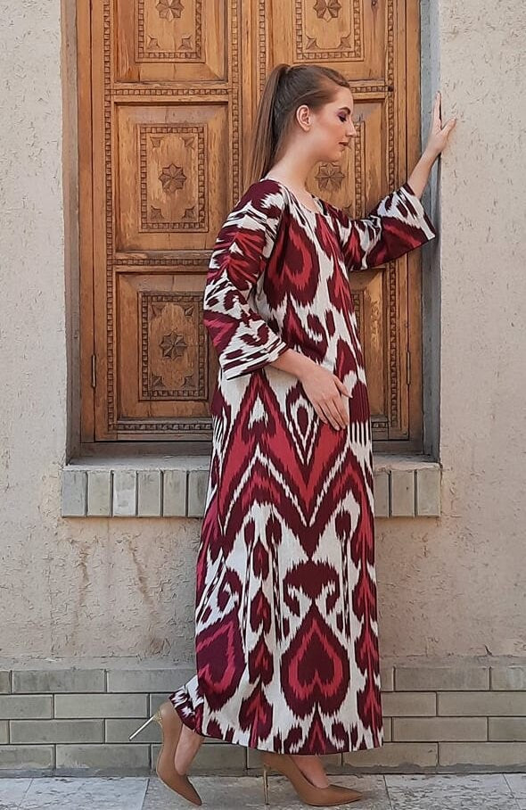 Handwoven Ikat Chapan,coat,robe, jacket. Hand-dyed, hand loomed natural ikat from Uzbekistan.