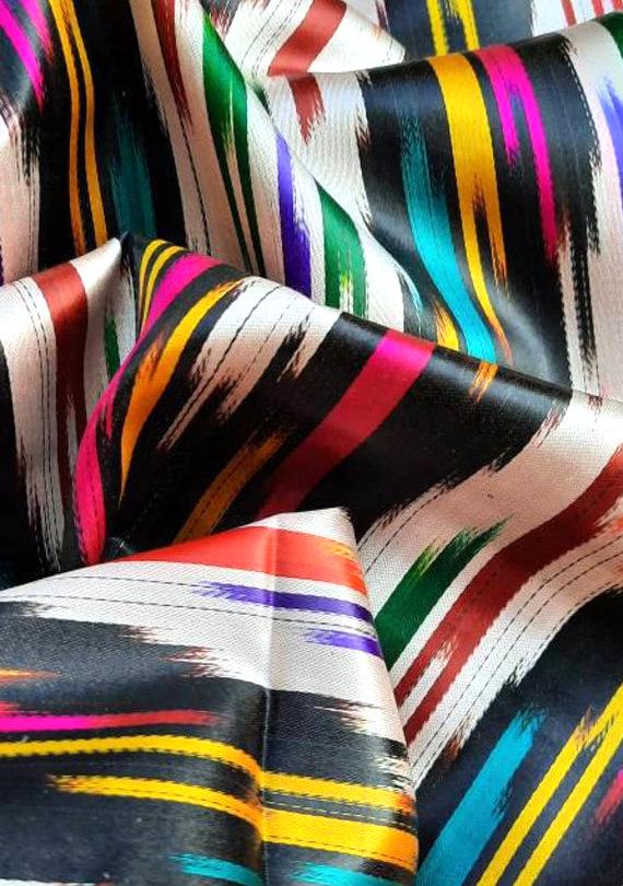 A piece of 3 meters 100% silk vintage ikat "Khan-atlas".Handwoven,Hand-dyed,natural silk organic ikat .