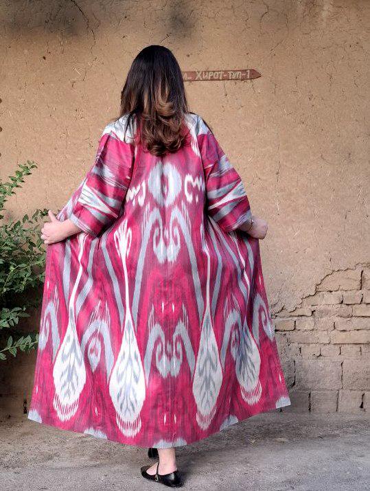 Handwoven Ikat Chapan,coat,robe, jacket. Hand-dyed, hand loomed natural ikat from Uzbekistan.