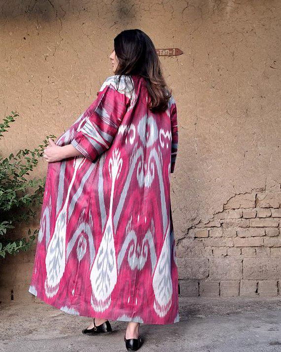 Handwoven Ikat Chapan,coat,robe, jacket. Hand-dyed, hand loomed natural ikat from Uzbekistan.